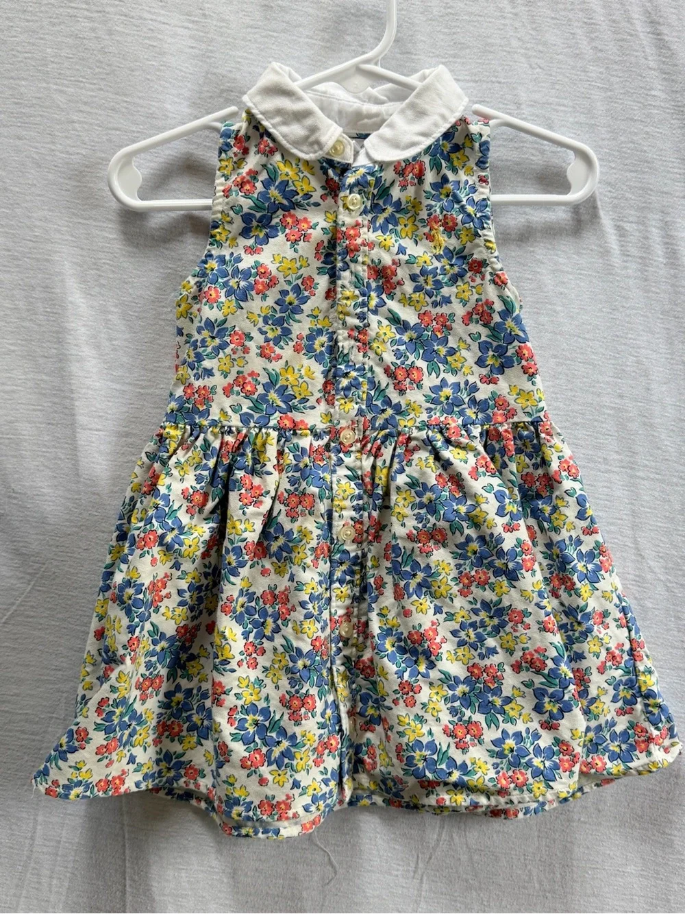 Ralph Lauren Baby Girls Floral Sleeveless Collared Dress, Size 12M